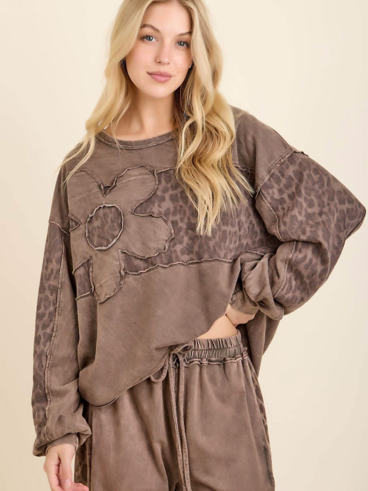 J her coco brown cheetah knit pant set