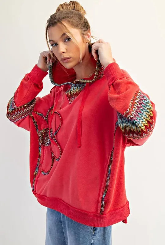 Easel patch hoodie boho red