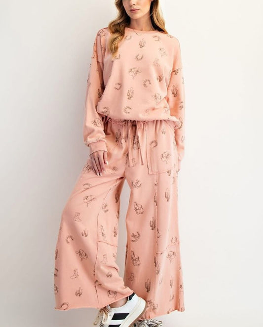 Easel western twill terry knit set
