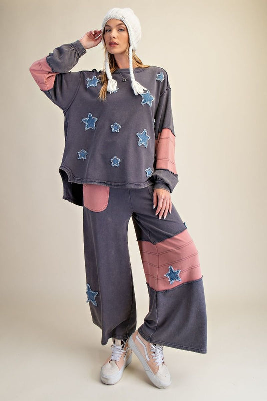 Easel star knit patch pant sets
