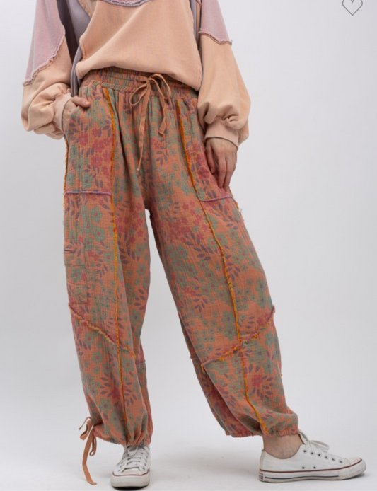 Blue velvet draw string jogger pants