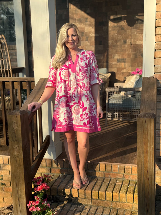 Umgee pink mix dress with neck tie