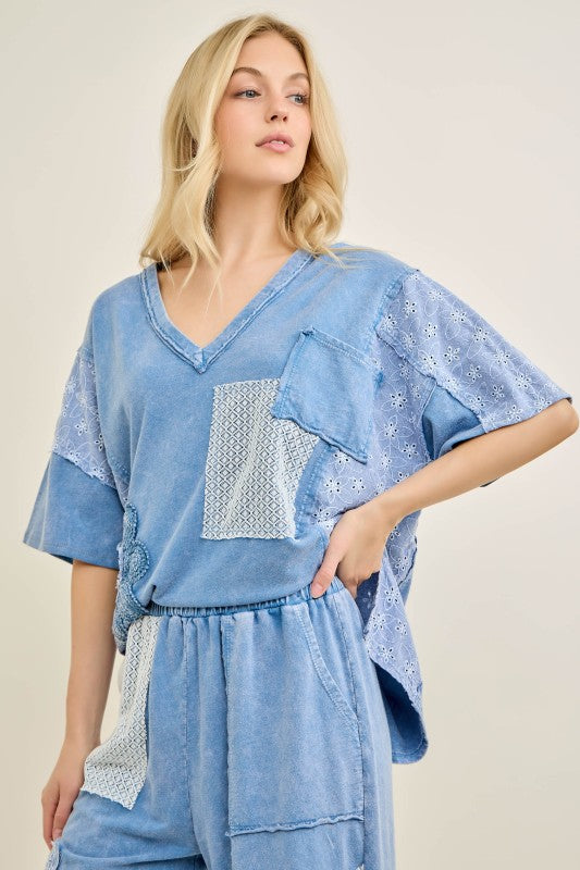 J her denim blue mineral washed knit set