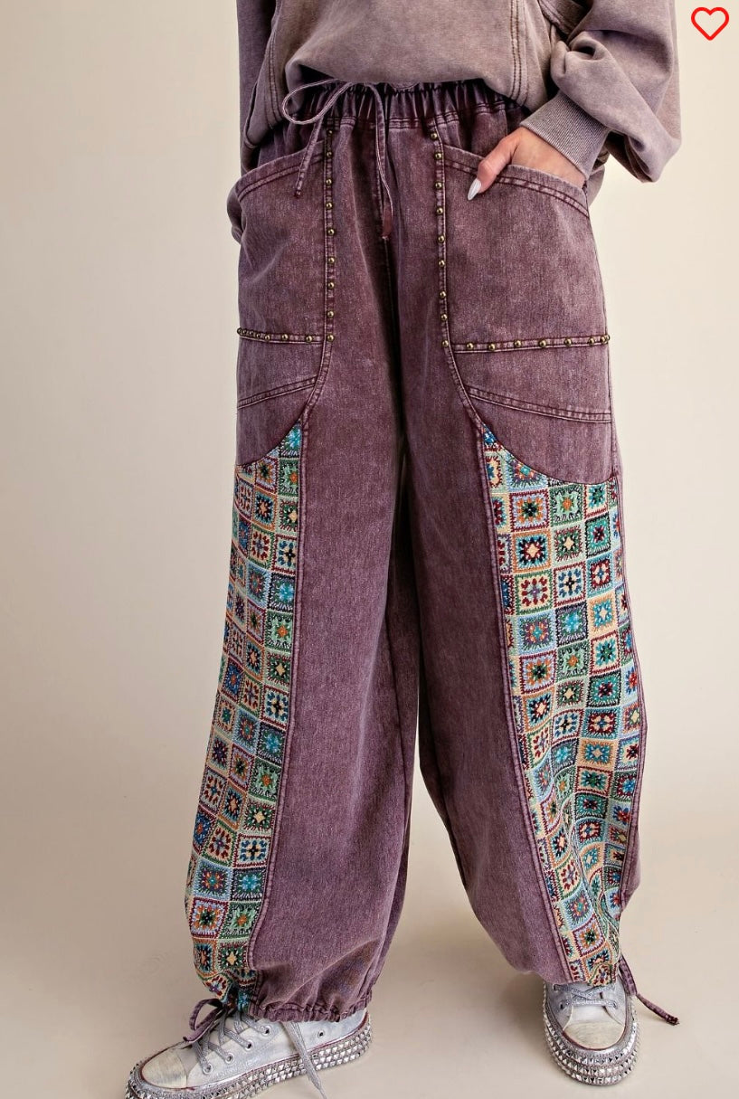 EASEL JACQUARD PRINT MIX WASHED TWILL PANTS