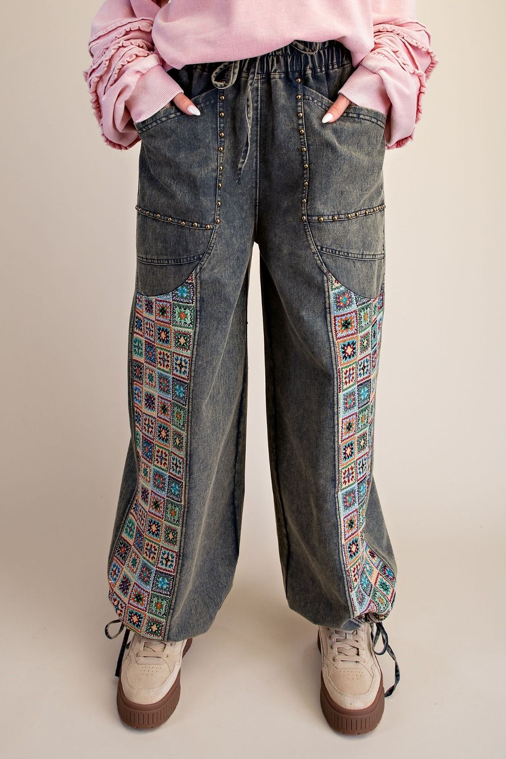 EASEL JACQUARD PRINT MIX WASHED TWILL PANTS