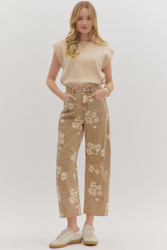 Entro Floral print jeans camel