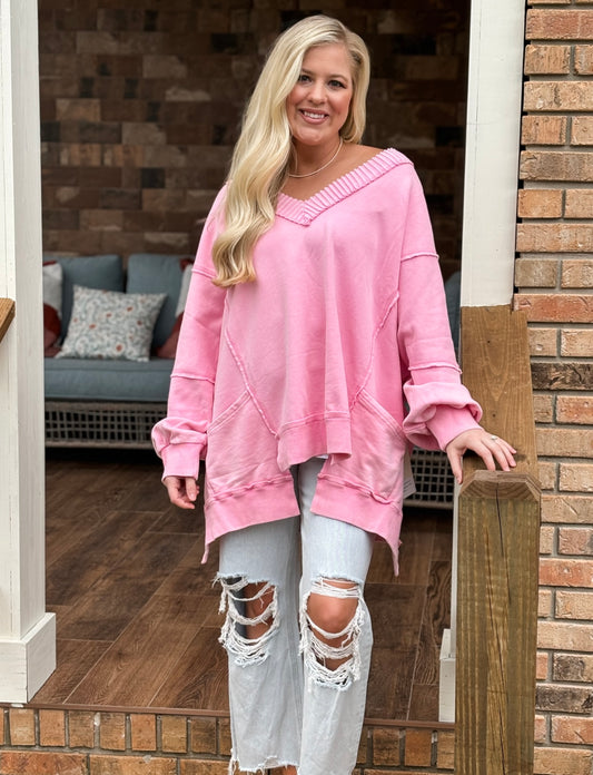 Blue velvet bubblegum pink pullover