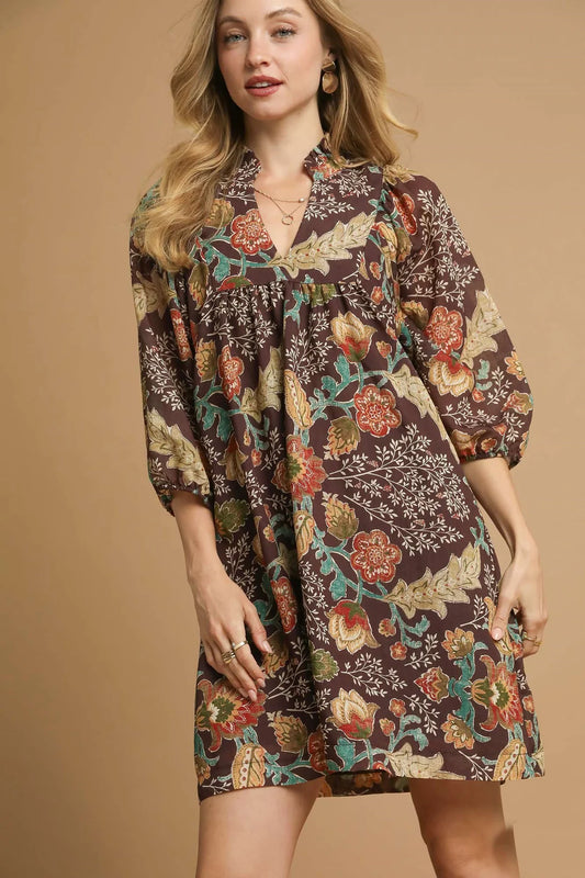 Umgee fall floral brown mix dress