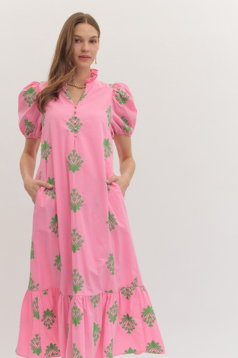 Entro bubblegum pink embroidered midi