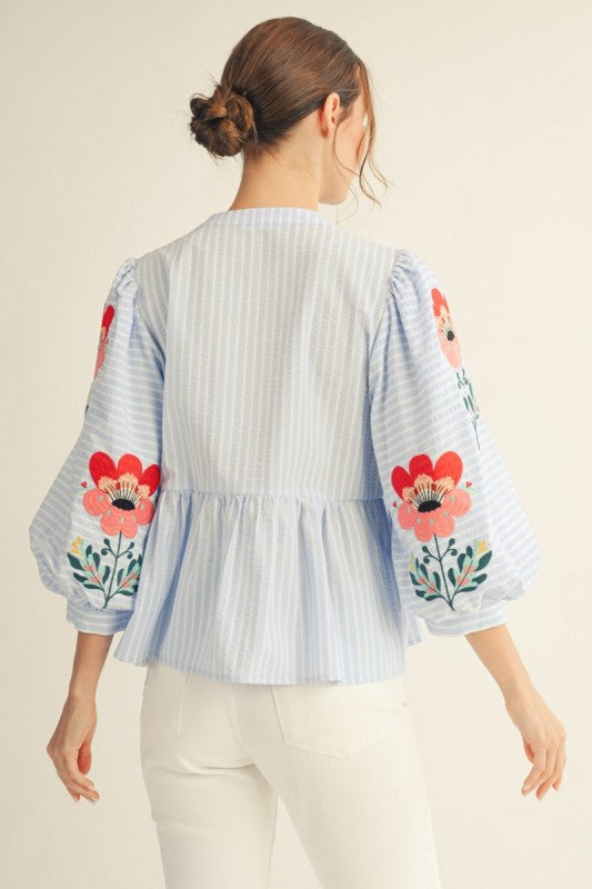 Jodifl powder blue pinstripe top