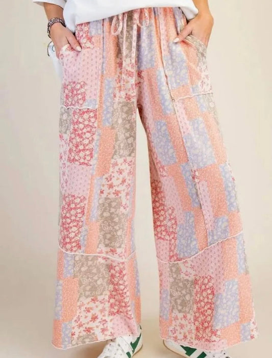 Easel knit patchwork pants blush
