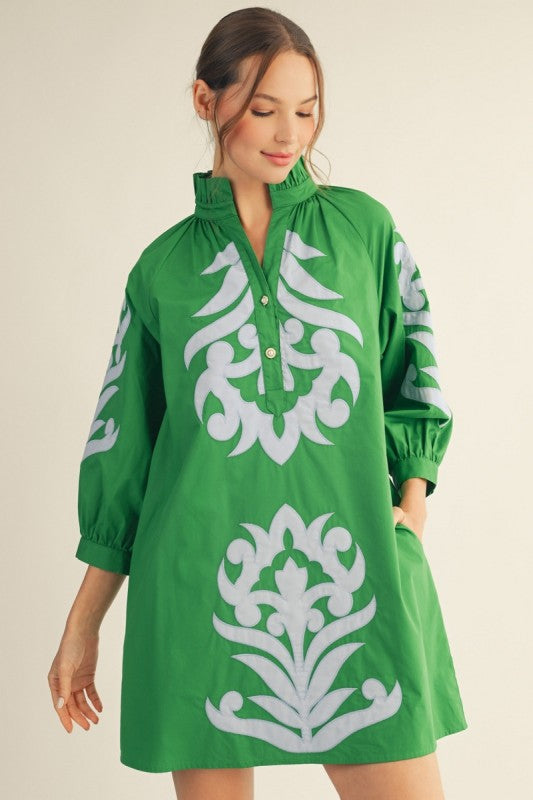 Jodifl green appliqué shift dress