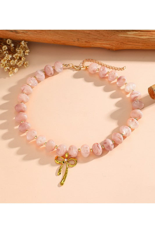 Chunky beaded bow necklaces