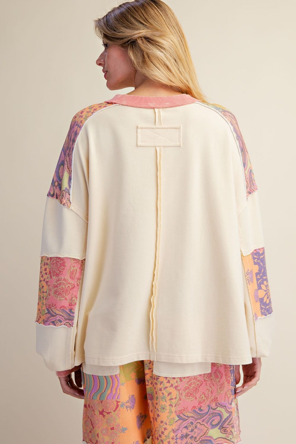 EASEL SIGNATURE PRINT WASHED TERRY PULLOVER SET LIME ROSE