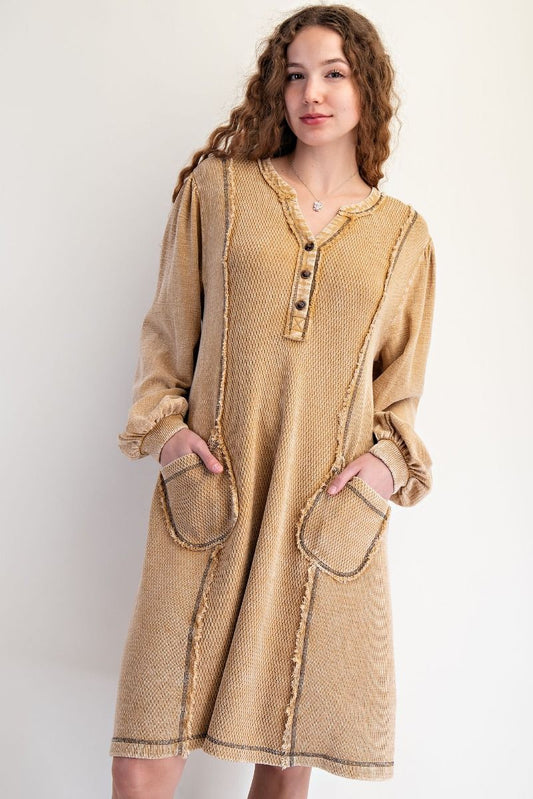 Easel THERMAL MINERAL WASHED HENLEY DRESS