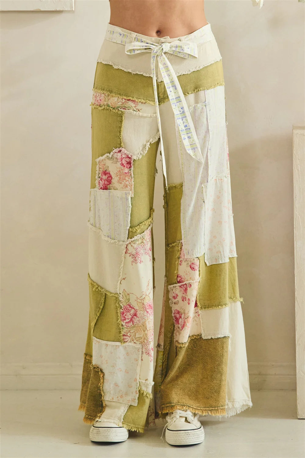 Oli and Hali belted patch work pants sage