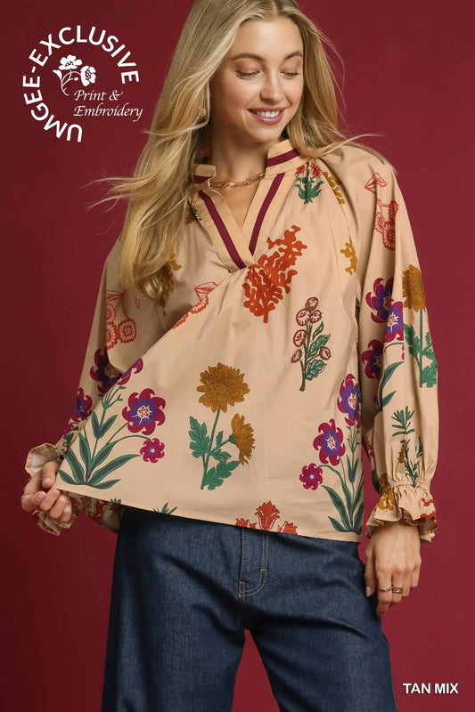 Umgee printed top taupe