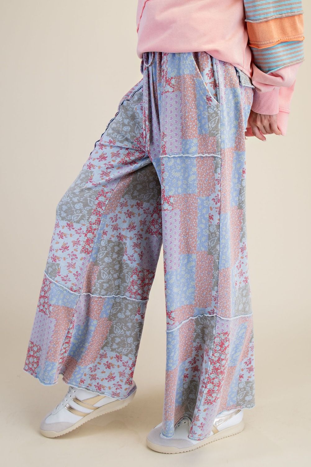 Easel knit patchwork pants peri blue