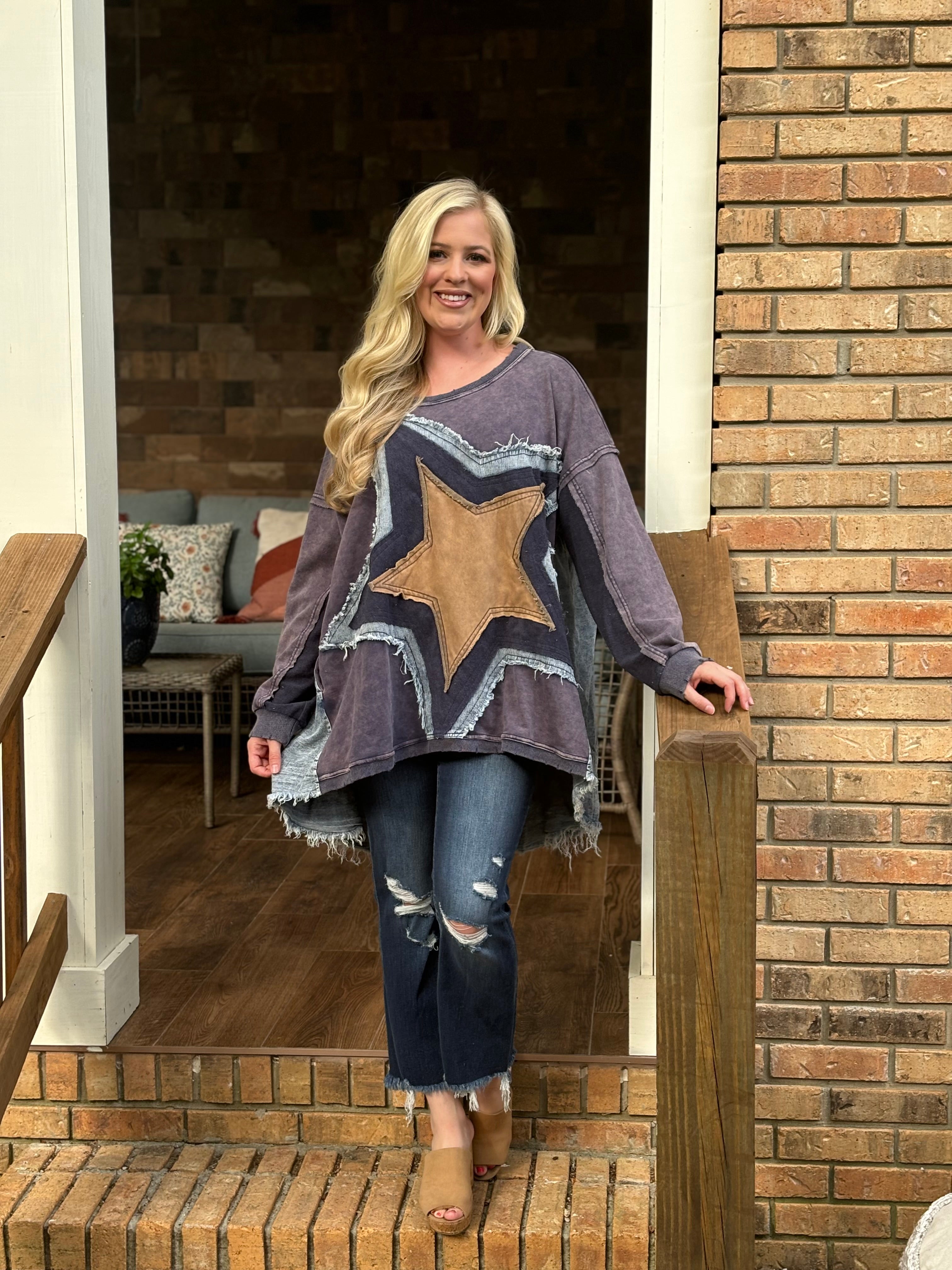 Oli and Hali oversized patchwork star pullovers