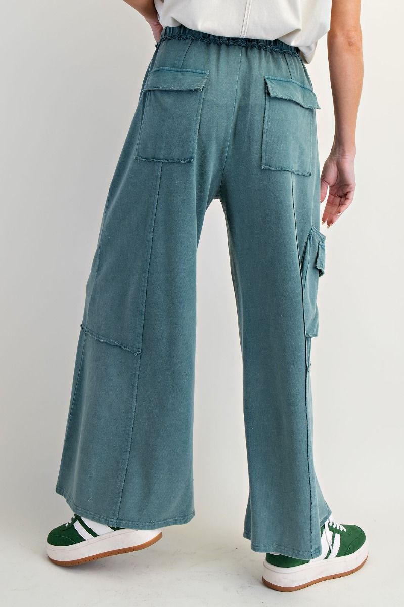 Easel MINERAL WASHED TERRY KNIT PANTS teal