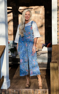 Easel slouchy floral denim overalls