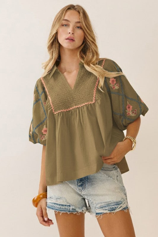 Oddi poplin top thyme