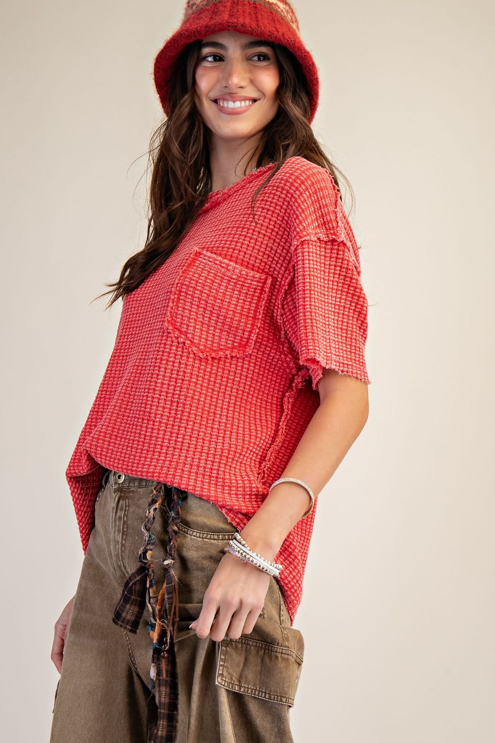 Easel basic waffle knit tops