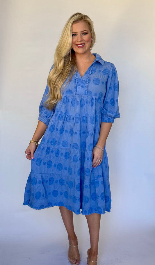 Umgee periwinkle midi dress with textured dots