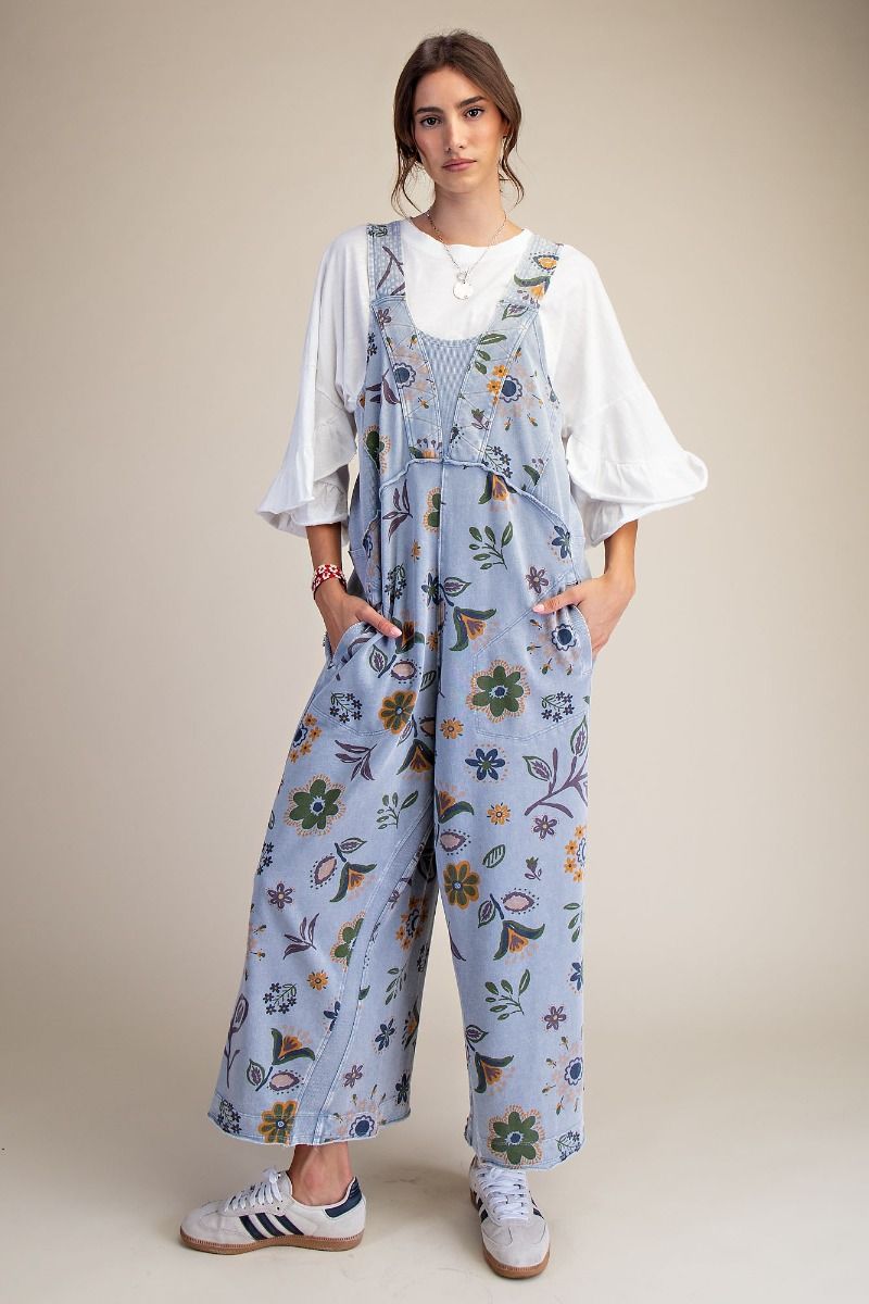 Easel signature printed washed terry jumpsuit