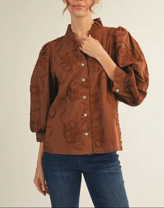 Jodifl raised flower button up tops