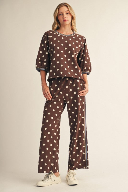 Jodifl brown polka dot pant set