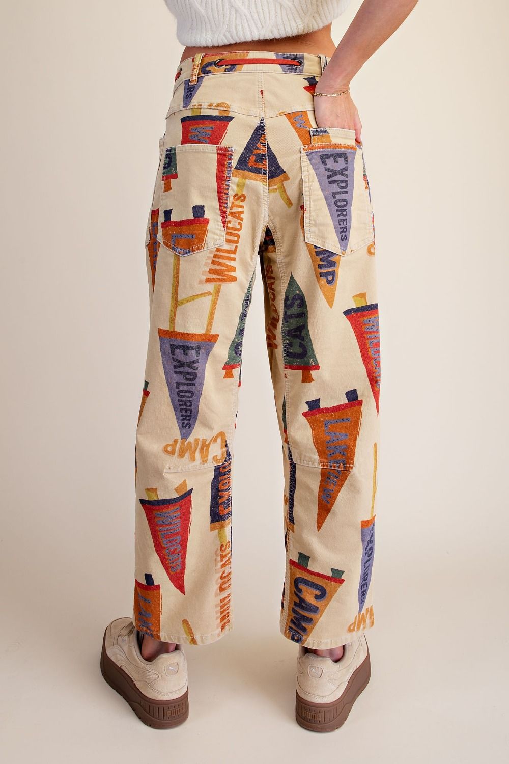 EASEL FLAG PRINTED STRETCH BABY CORDUROY BARREL PANTS