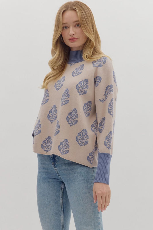 Entro powder blue and taupe knit sweater