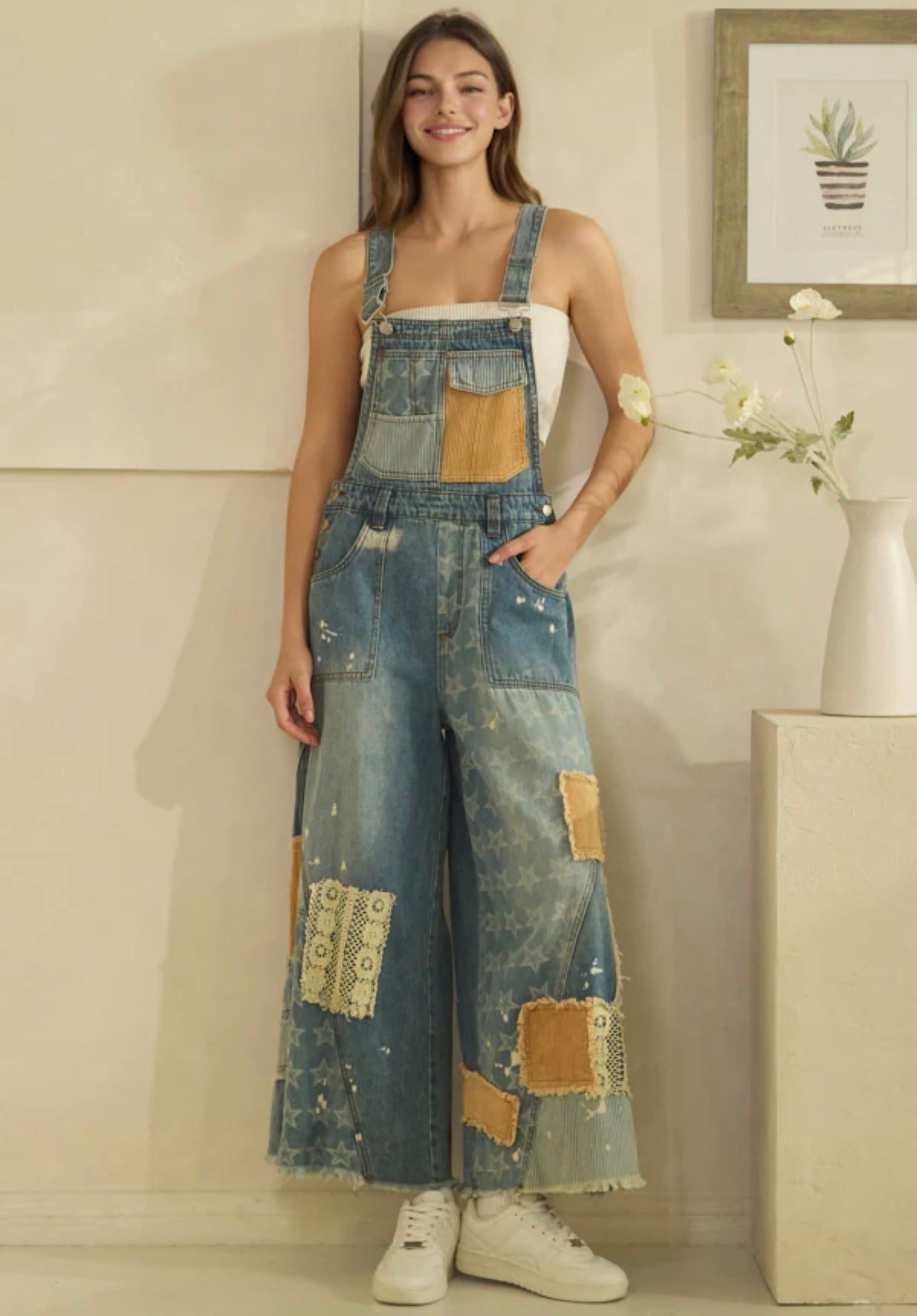 Oli and Hali patch denim overalls