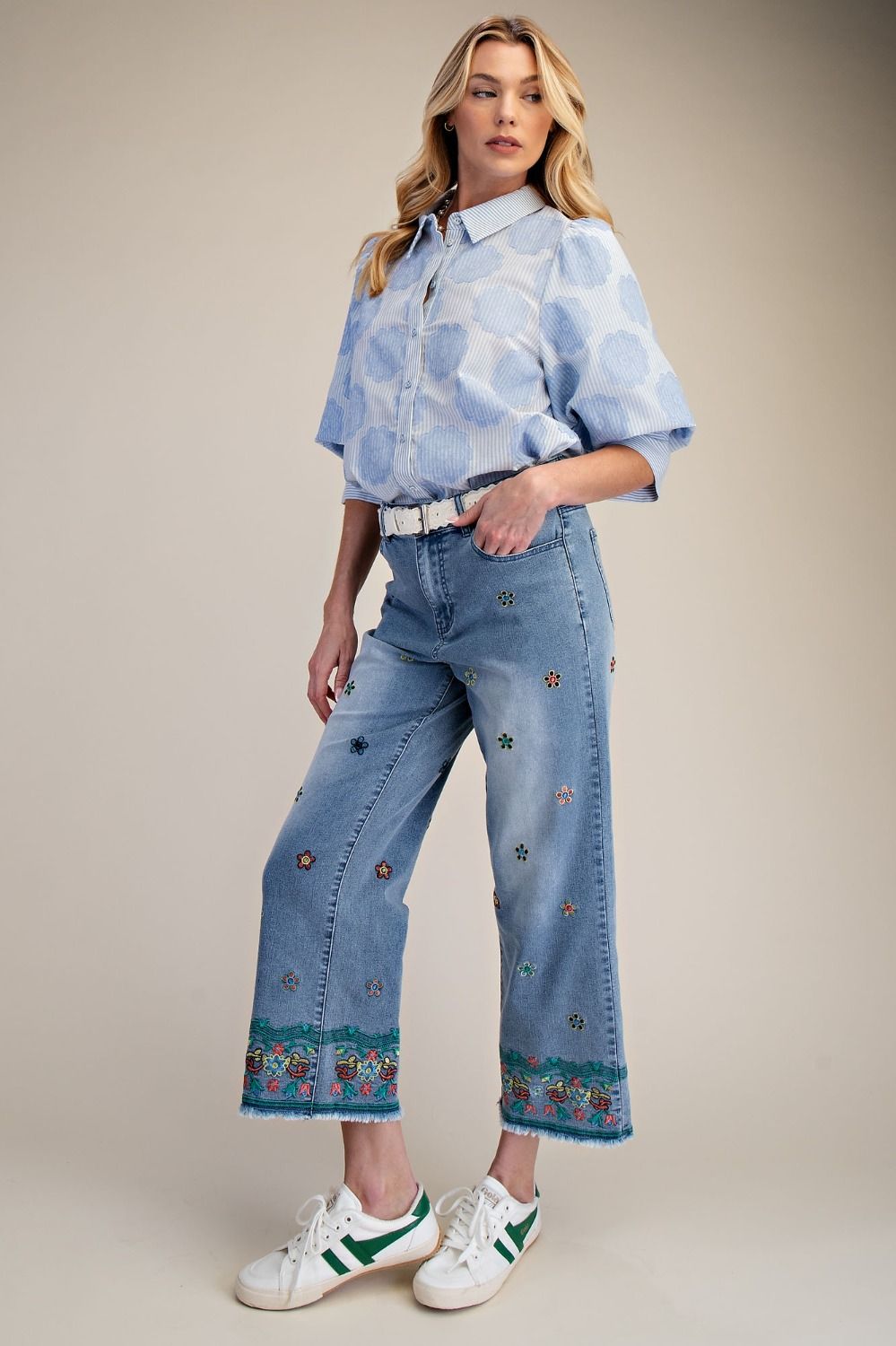 Easel embroidered denim pants