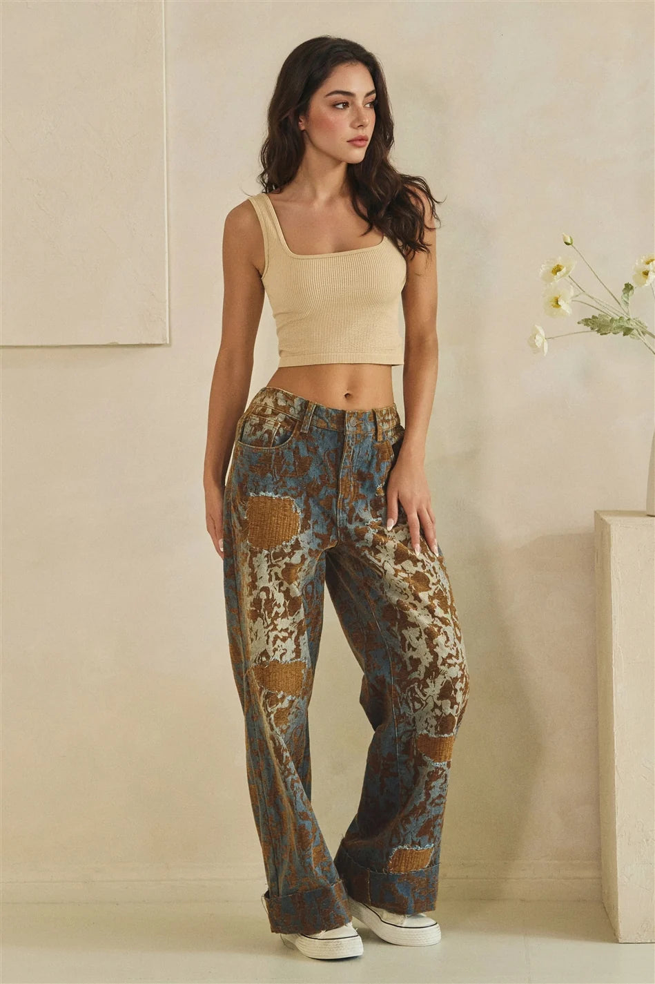 Oli and Hali burnout distressed wide leg pants