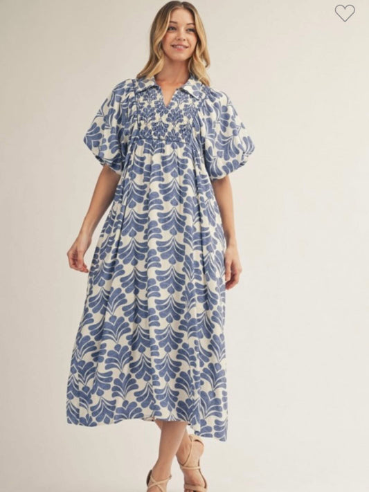 Jodifl denim printed collared midi