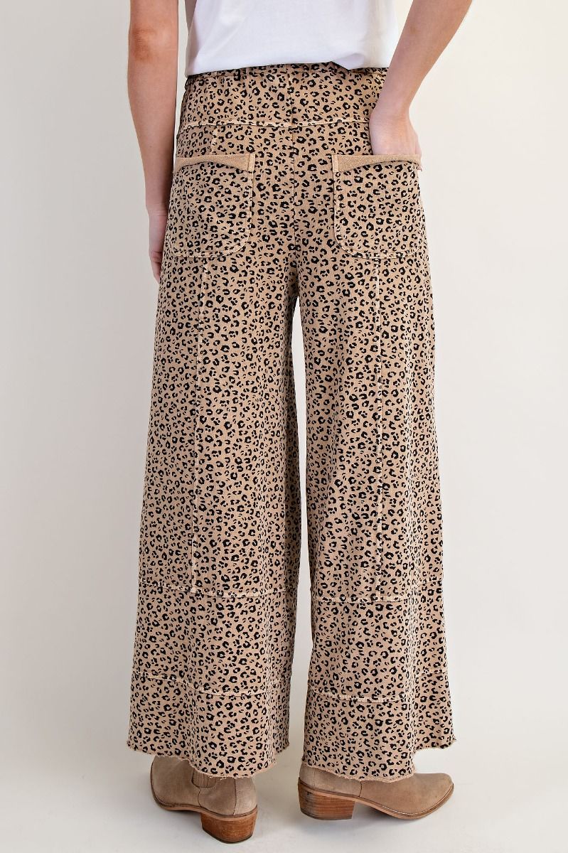 Easel wide leg mineral wash pants cheetah camel