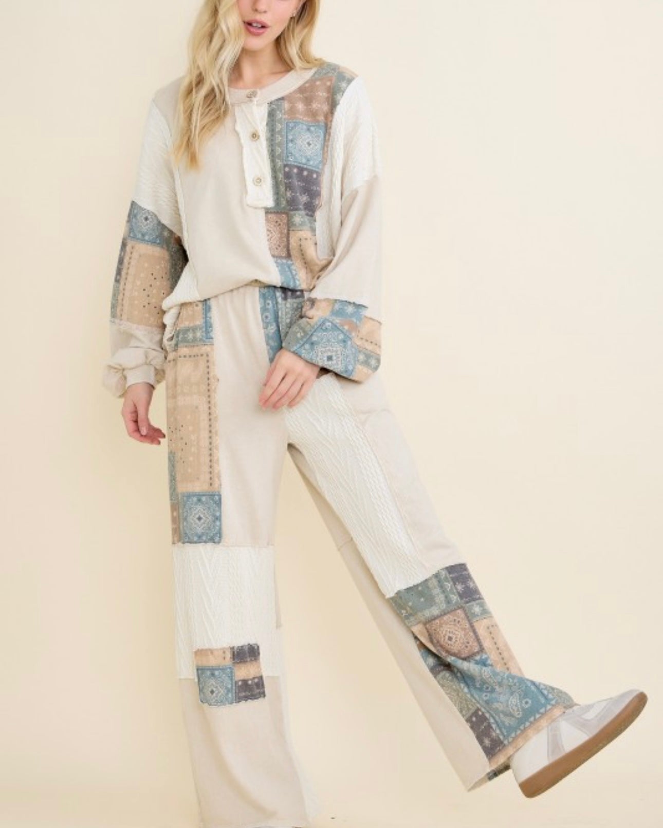 J her sage knit patchwork set