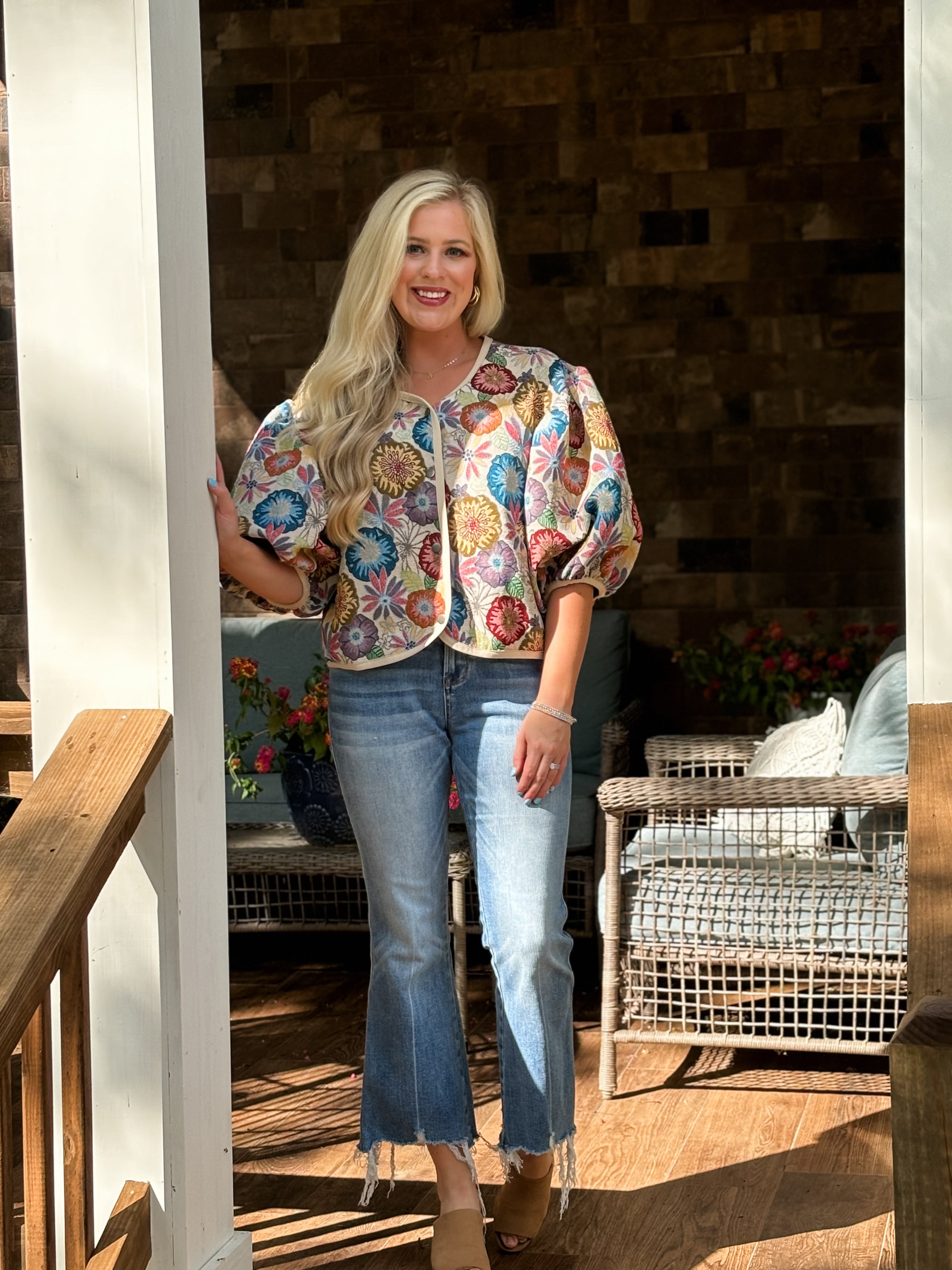 Blue velvet floral embroidered jacket