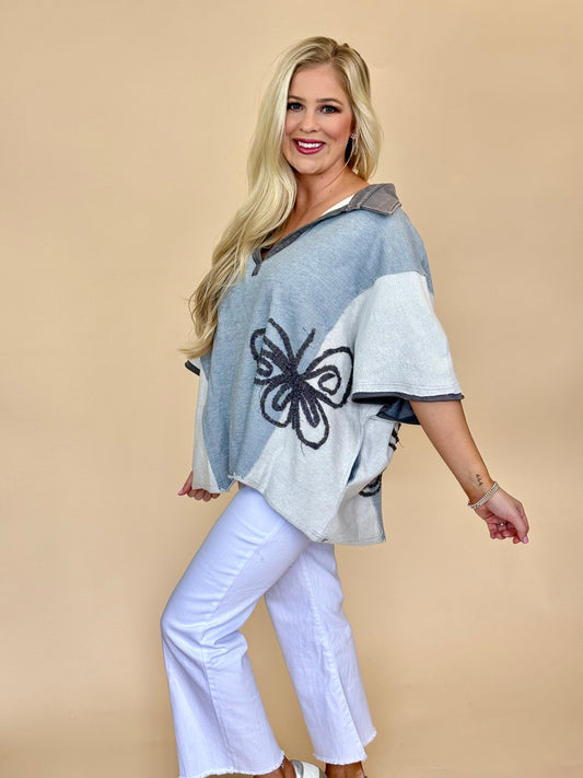 Oli and Hali collared heather grey butterfly pullover