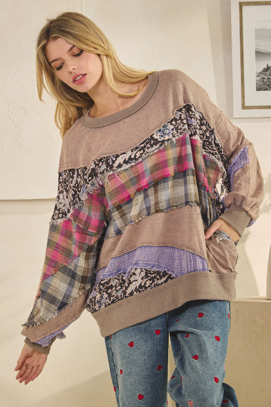 Oli and Hali plaid patchwork sweatshirt tops