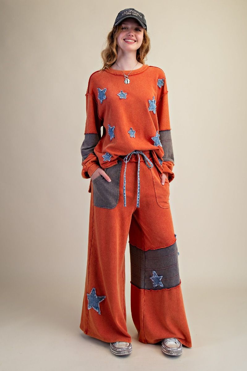 Easel star knit patch pant sets