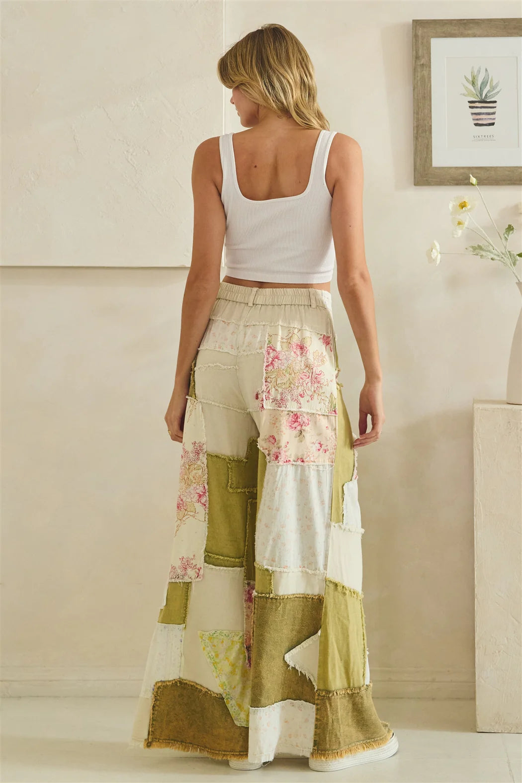 Oli and Hali belted patch work pants sage