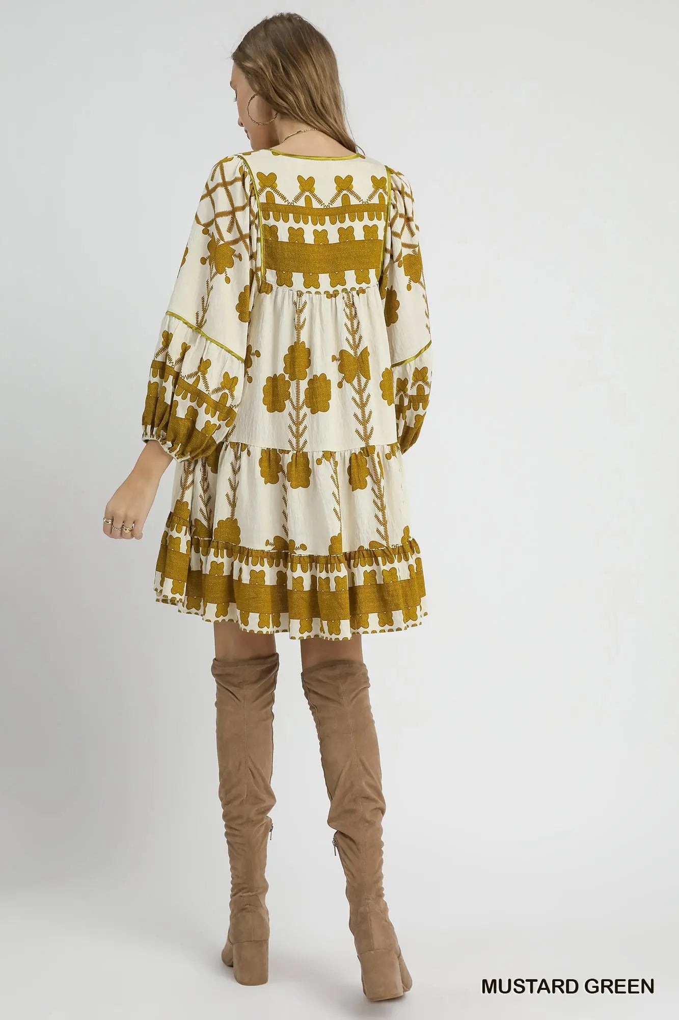 Umgee Mustard printed tiered dress