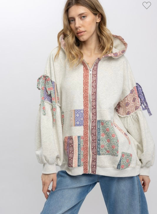 Blue velvet patch zip up
