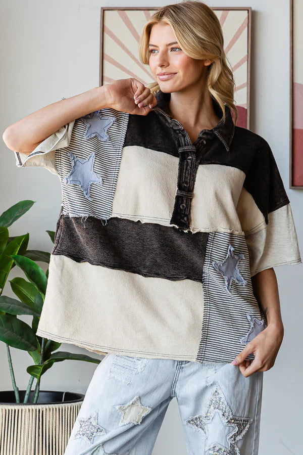 Oli and Hali washed star collared shirt