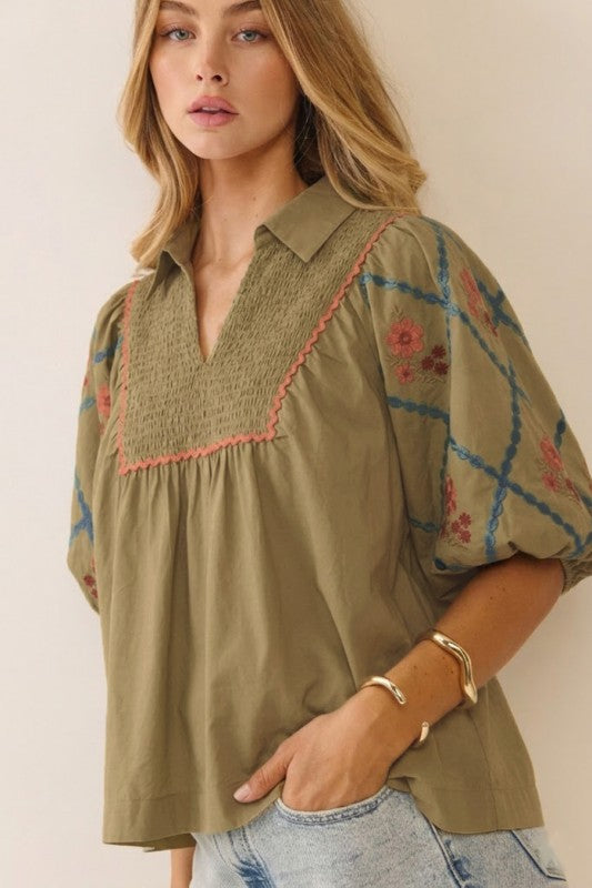 Oddi poplin top thyme
