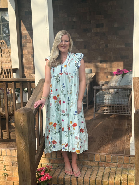 Umgee Mint floral midi dress