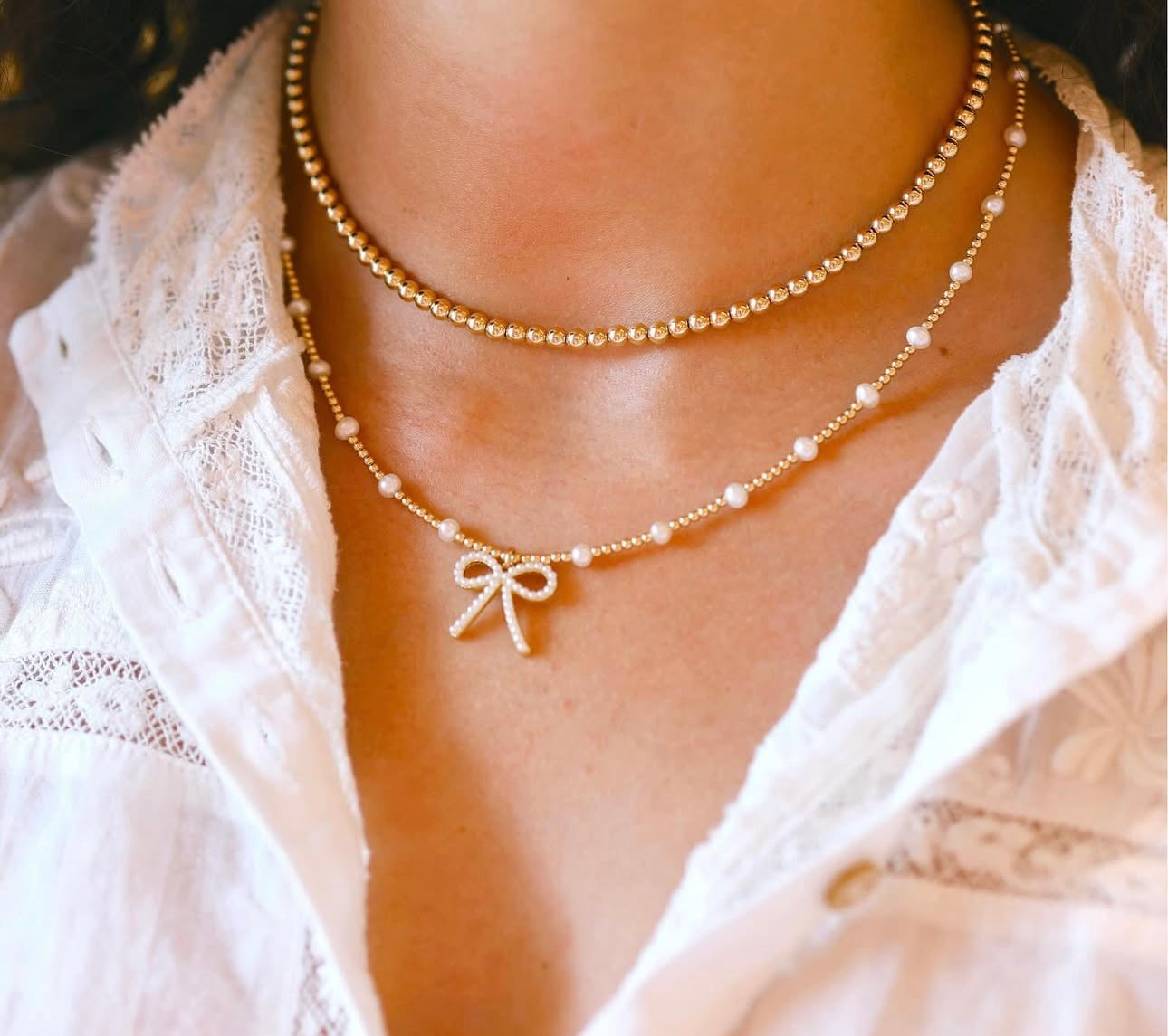 Bara Boheme 14k gold pearl bead charm necklace